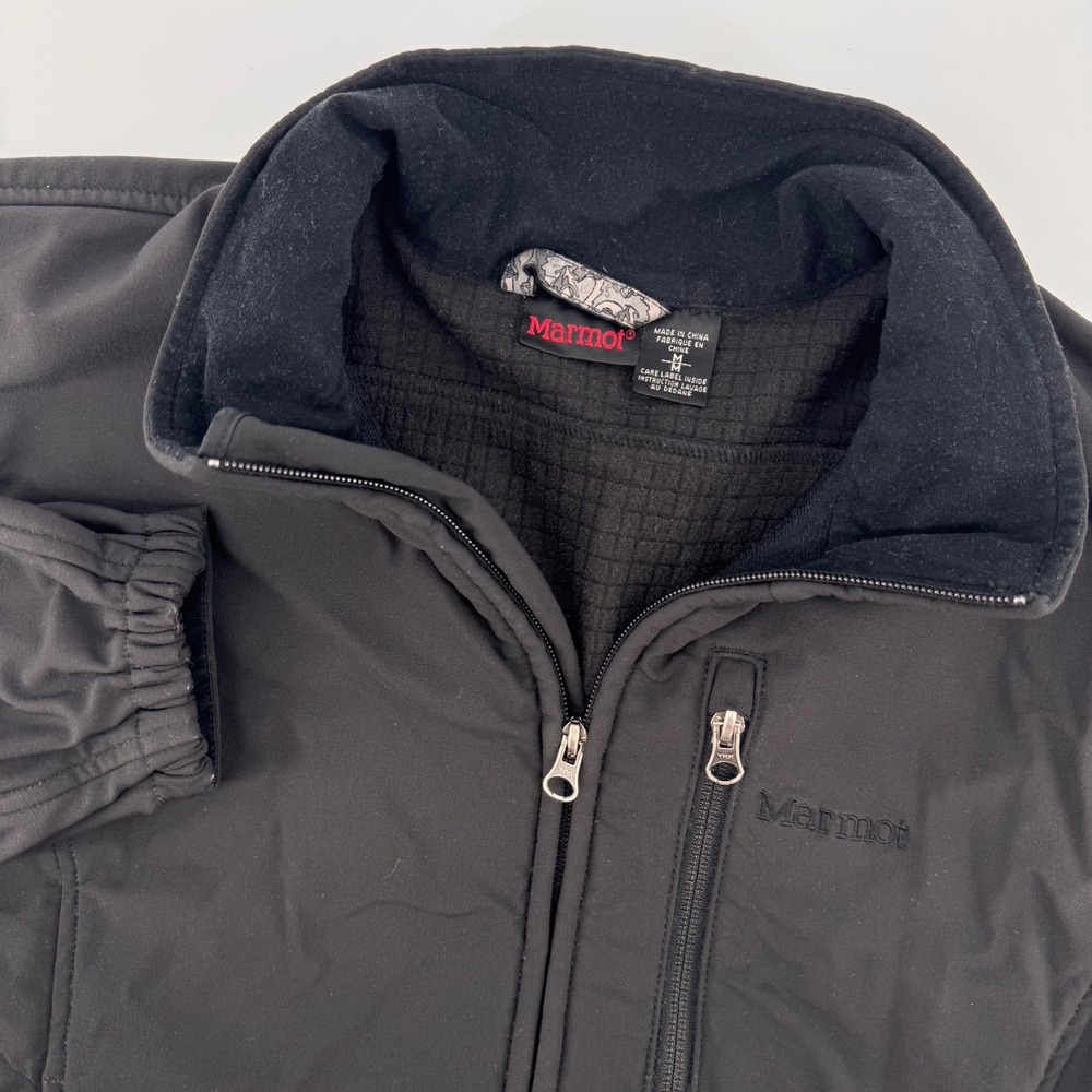 Marmot Softshell Jacket Mens Medium Black Full Zip Grid Fleece Lined Hiking
